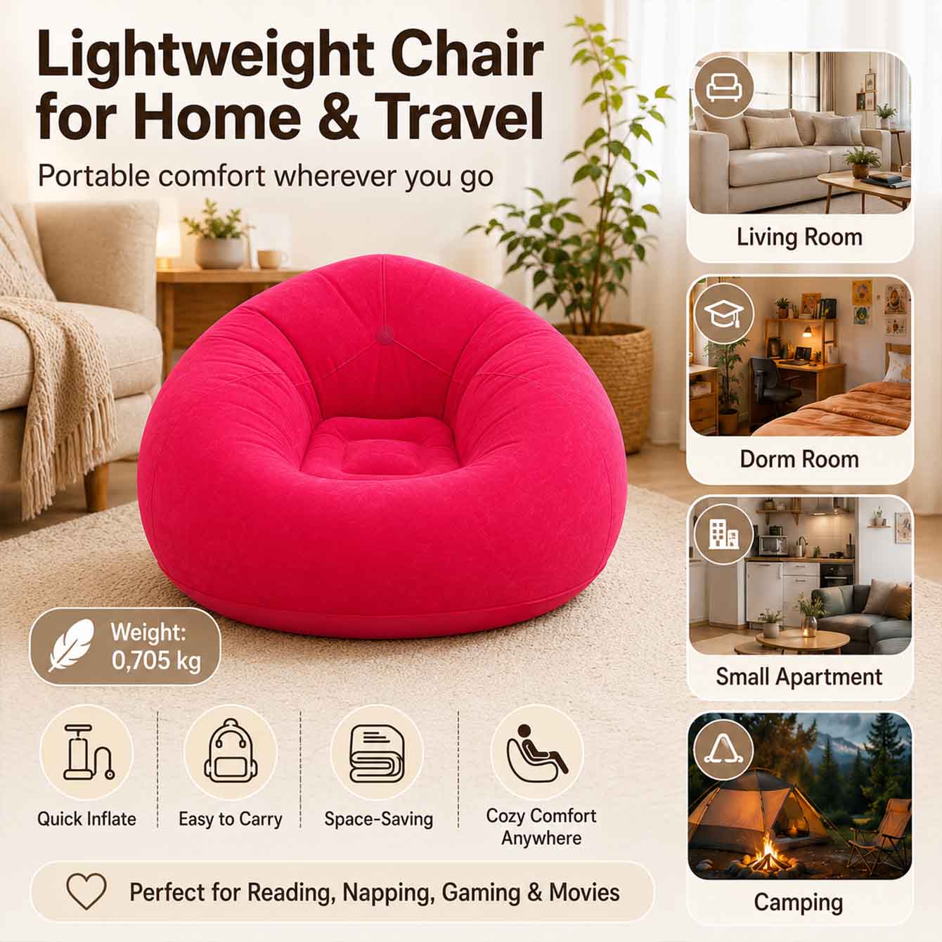 1PC Inflatable Bean Bag Chairs - Outdoor Camping Couch reseña y precio