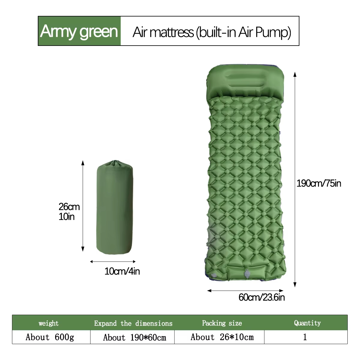 190*60cm Outdoor Camping Infla - Outdoor Camping Mat reseña y precio