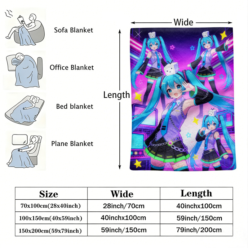 Hatsune Miku Flannel Blanket,  - Outdoor Camping Anime reseña y precio