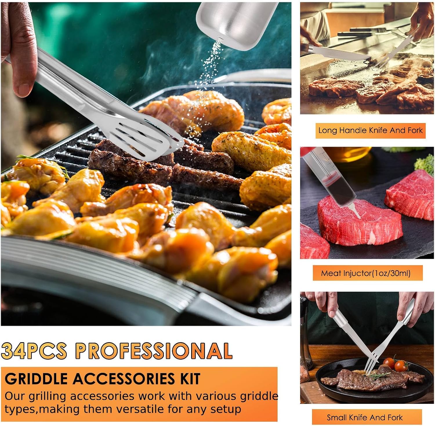 34Pcs BBQ Grilling Tools Set,  - Outdoor Camping Mat reseña y precio