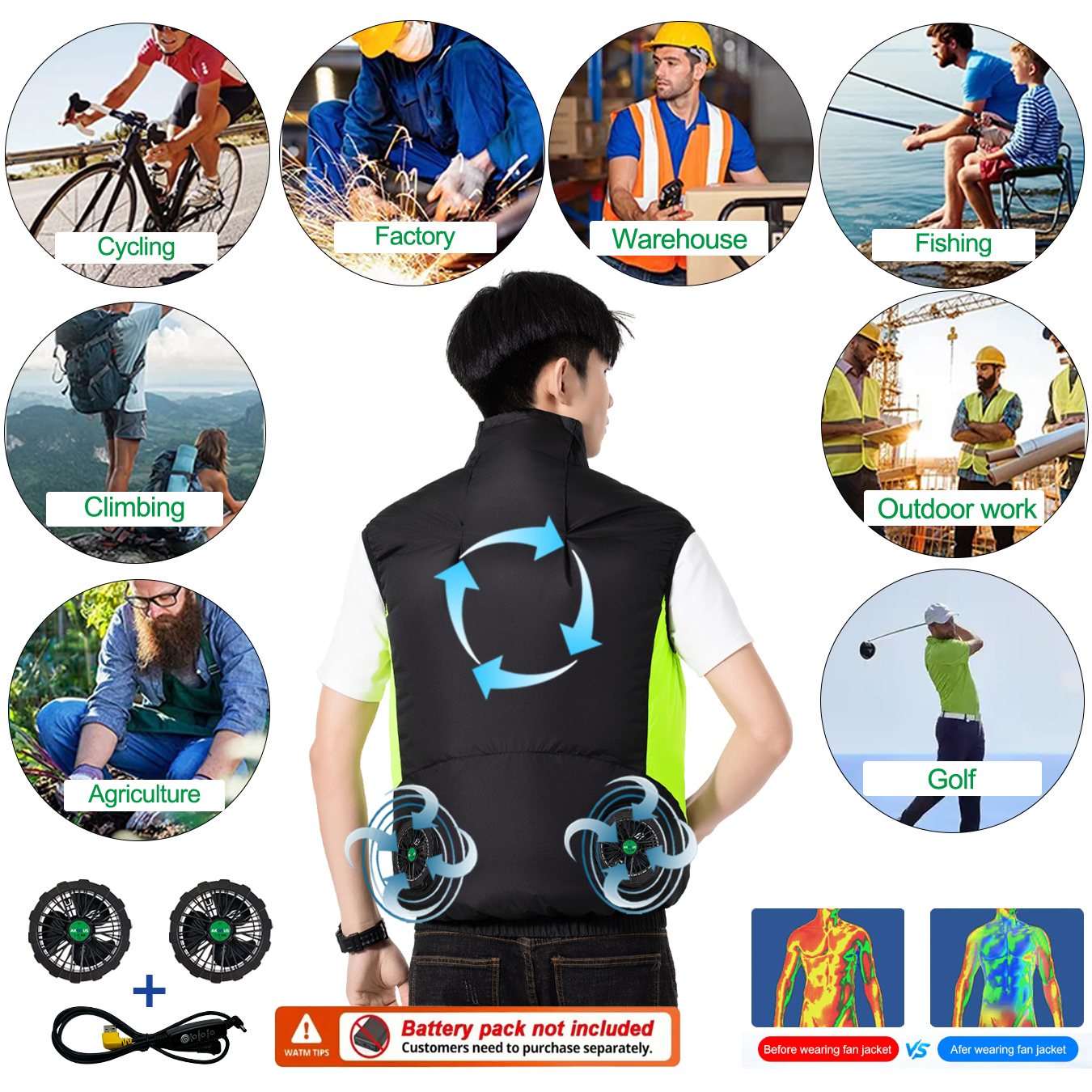 12V 5V USB Cooling 4 Fans Vest - Outdoor Camping Air Conditioner reseña y precio