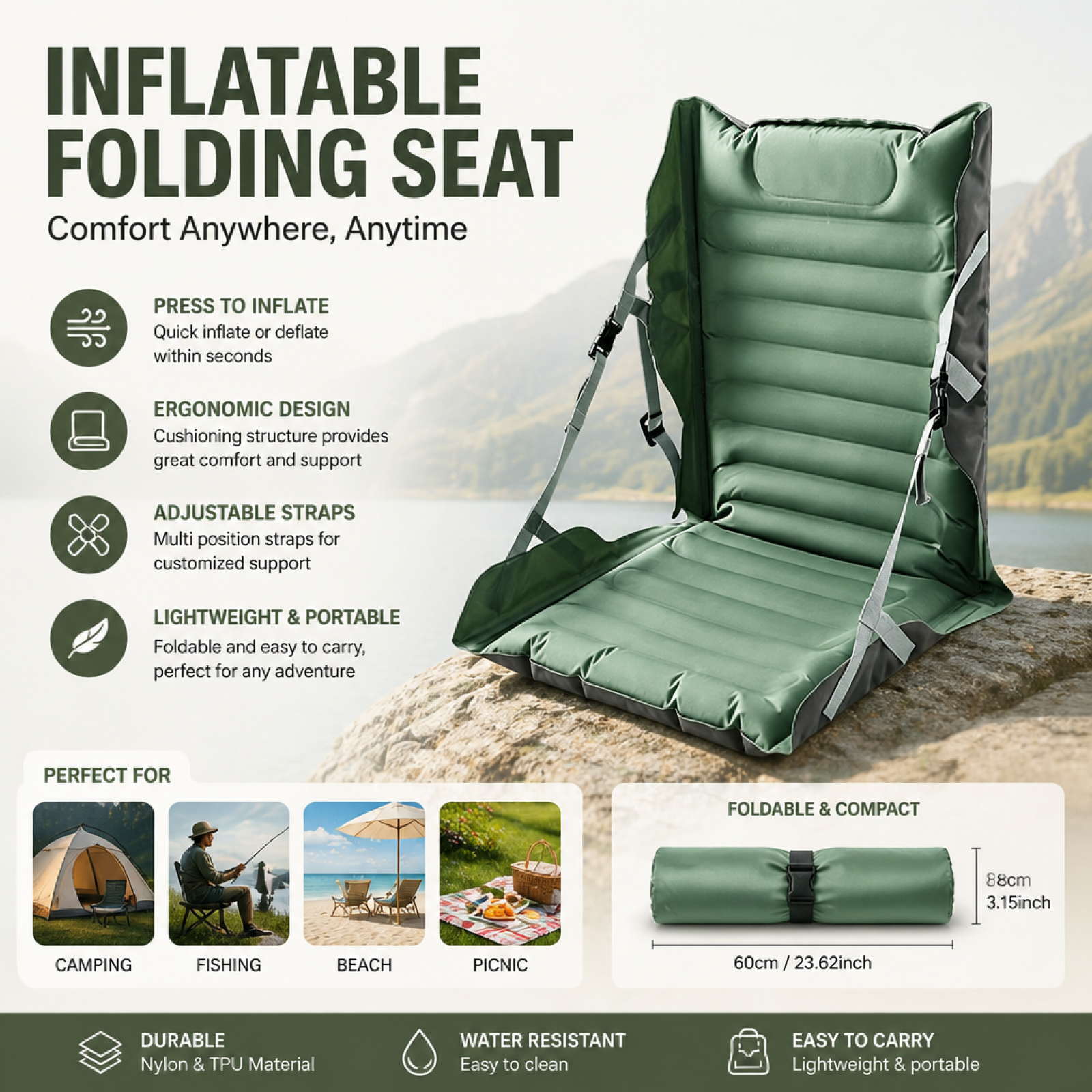 Inflatable Folding Seat Cushio - Outdoor Camping Furniture reseña y precio