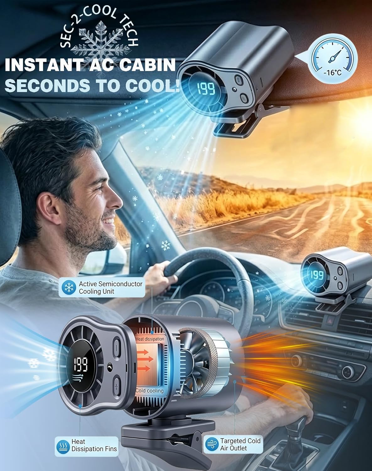 USB Rechargeable Car Clip on A - Outdoor Camping Air Conditioner reseña y precio