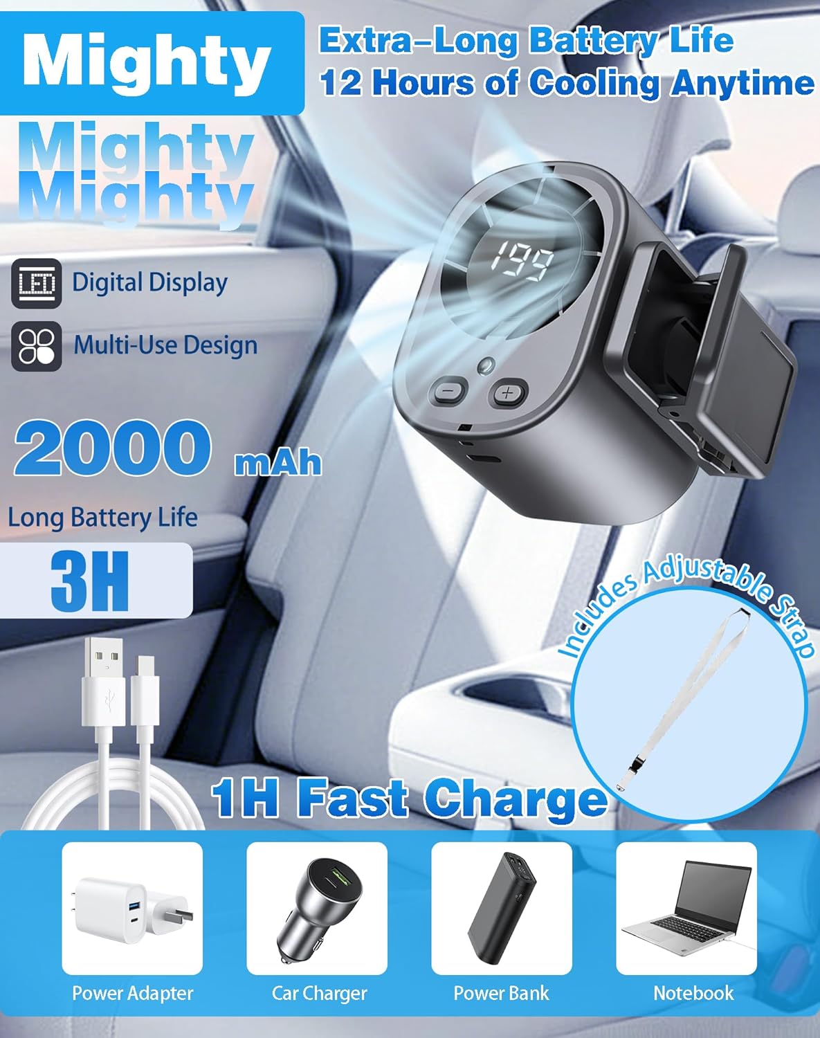 USB Rechargeable Car Clip on A - Outdoor Camping Air Conditioner reseña y precio